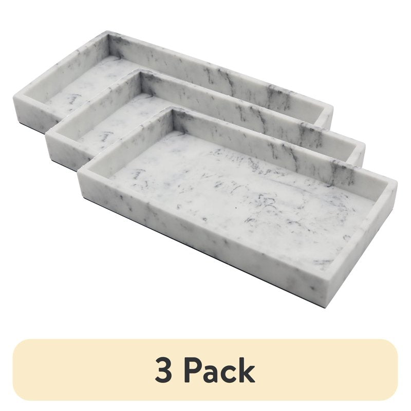 (3 Pack) Faux Marble Vanity Tray - White Bathroom & Vanity Organizer with Removable Drainage Top - Better Homes & Gardens
