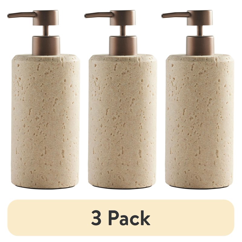 3 Pack Faux Stone Soap Dispensers - 14 oz Bathroom & Kitchen Decor