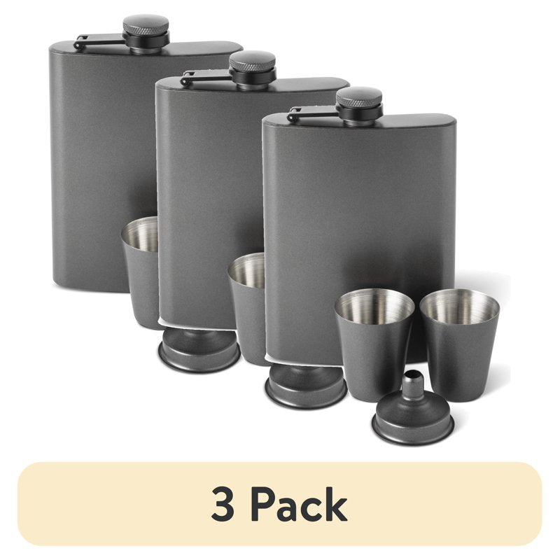 Flask Set with Shot Glasses and Funnel - 3 Pack