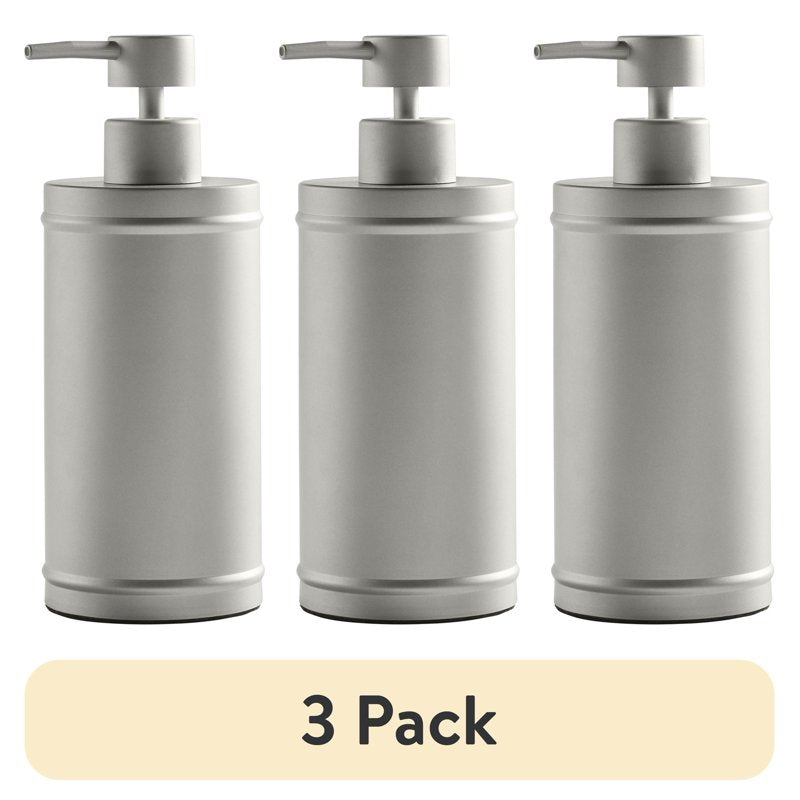 3 Pack Metal Soap Dispenser Pumps for Bathroom & Kitchen - Satin Nickel Finish