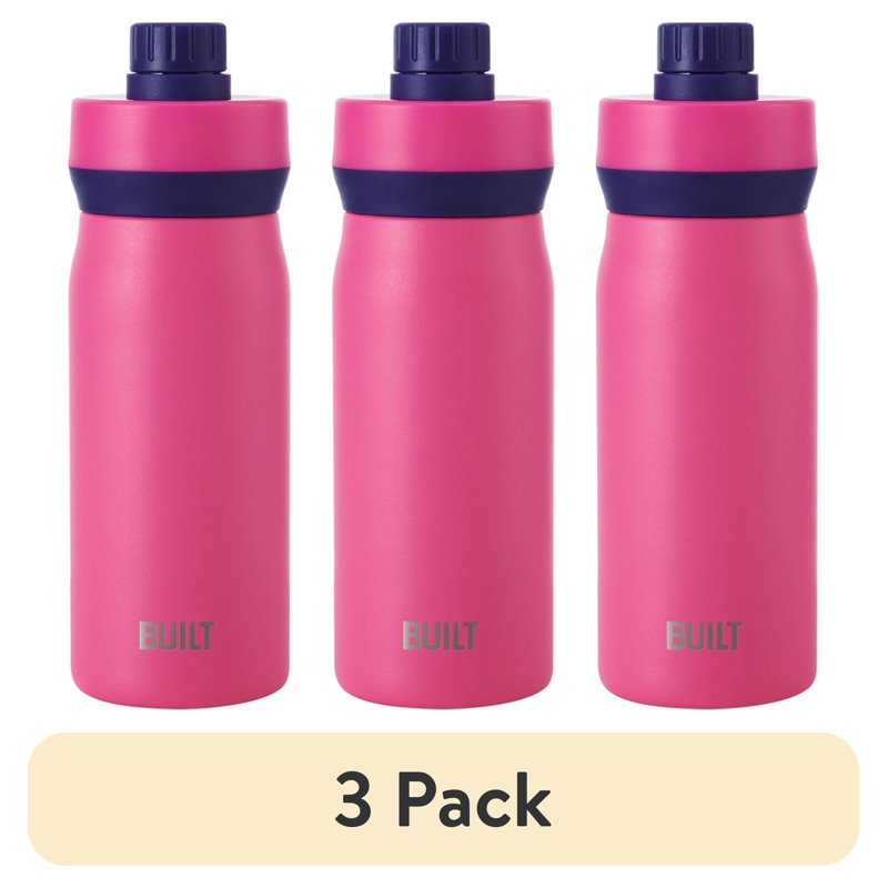 16 oz Stainless Steel Kids Water Bottle - 3 Pack, Pink/Purple
