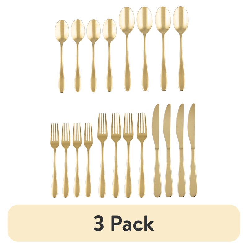 20-Piece Gold Stainless Steel Flatware Set - 3 Pack, Service for 4