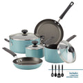 12-Piece Nonstick Cookware Set with Cooking Tools - Aqua, 3 Pack