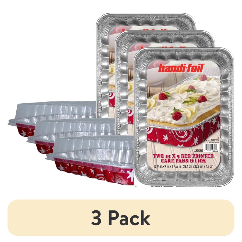 3-Pack Whimsical Red Aluminum 13" x 9" Cake Pans with Lids