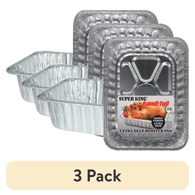 Aluminum Extra Deep Super King Roaster Pan - 3 Pack
