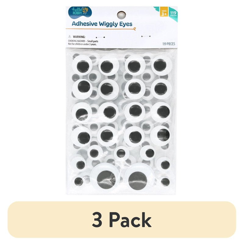 3 Pack Adhesive Wiggle Googly Eyes for Crafts, 119 Count - Assorted Sizes