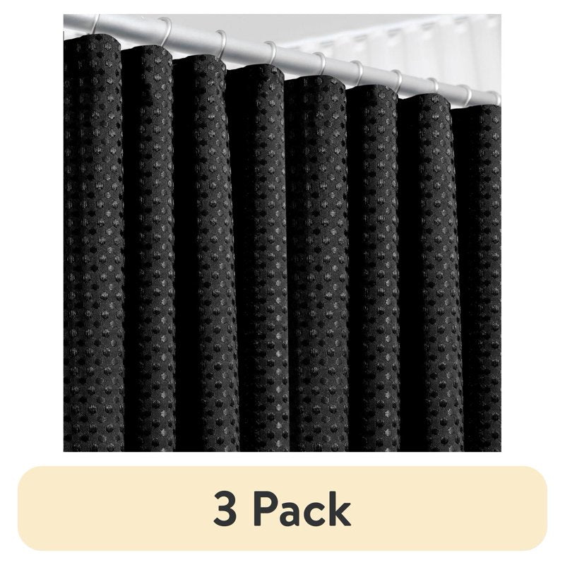 Black Shower Curtain 3 Pack - Waffle Weave Heavy Duty Fabric 72x72 Inches - Hotel Luxury Style