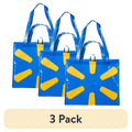Large Reusable Grocery Tote Bag - 3 Pack, Blue with Double Handles