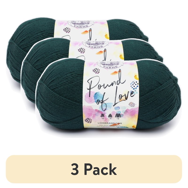 (3 Pack) Worsted Yarn Pound of Love Hunter Green 16 oz 1020 Yards - Medium Weight DIY Crafting