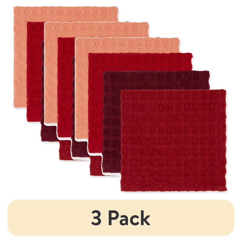 100% Cotton Waffle Dishcloths Set - 4 Pack, Red