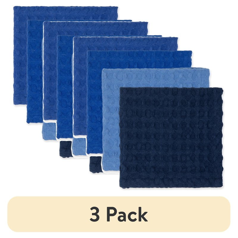 Waffle Dishcloth Set - 4-Piece Cotton Cloths, Navy - 3 Pack