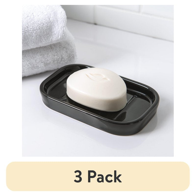 Black Ceramic Soap Dish 3 Pack - Compact Bathroom Countertop Accessory