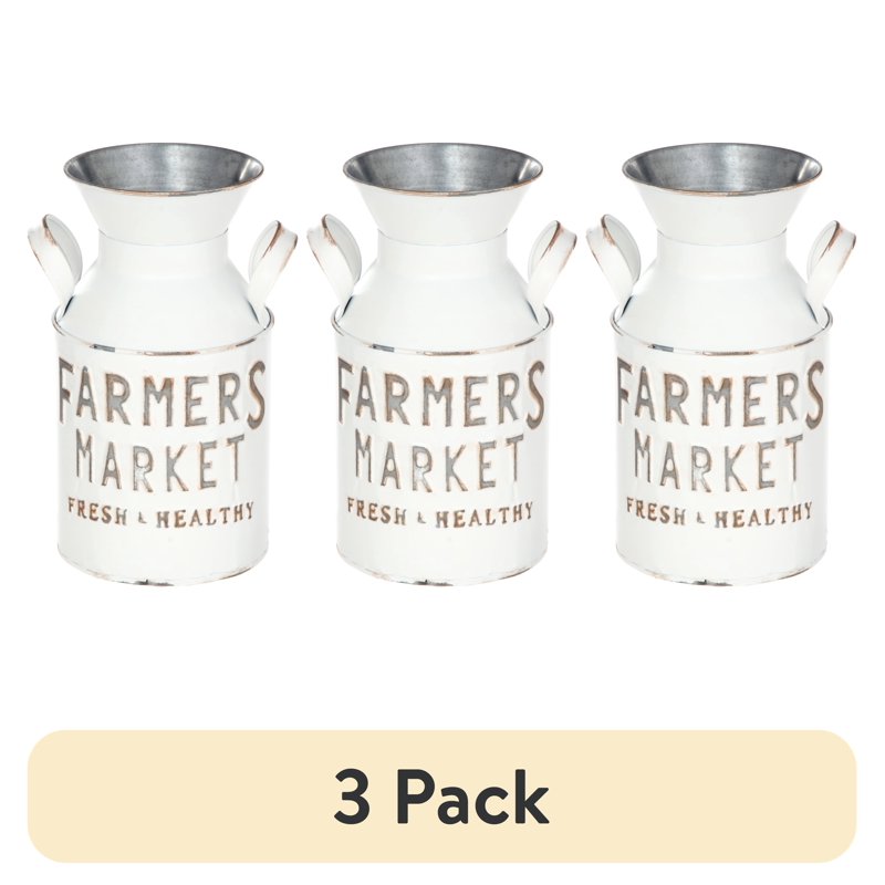 Farmers Market Metal Milk Jug Décor with Handles - 3 Pack, White