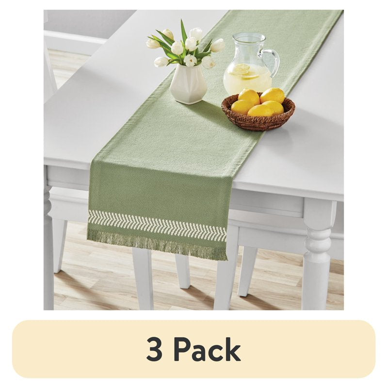 14" x 72" Global Woven Green Cotton Table Runner - 3 Pack