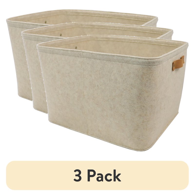 Large Decorative Storage Basket - Oatmeal Brown Felt, 3 Pack