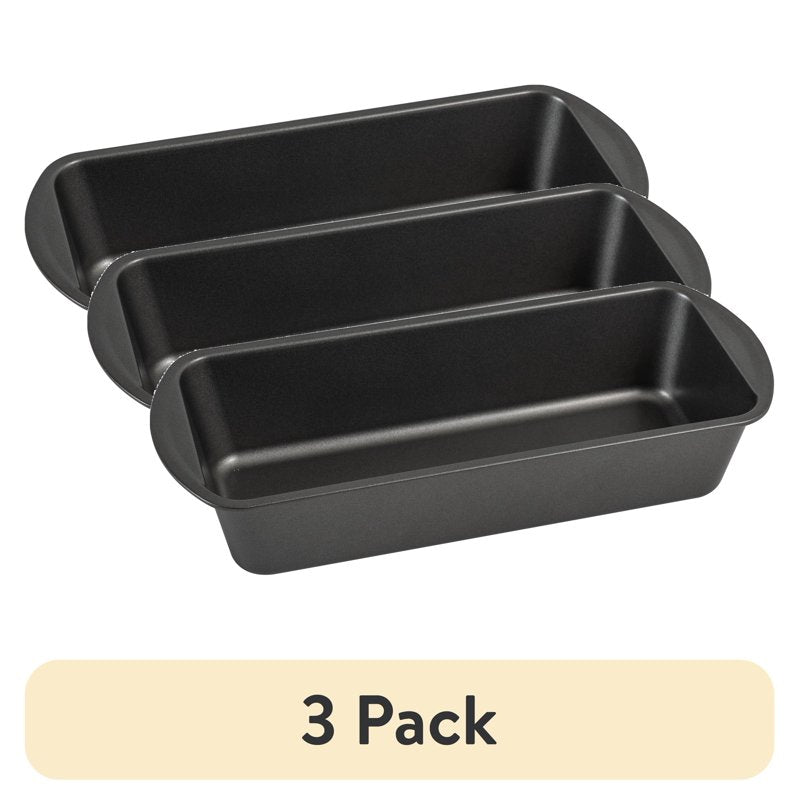 Non-Stick Long Bread Loaf Pan Set - 3 Pack, 12" x 5", Gray