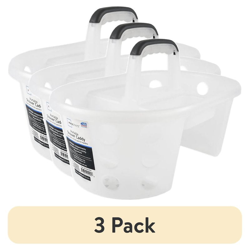 (3 Pack) Mainstays Portable Shower Caddy - Frosty White Plastic, 4 Compartments
