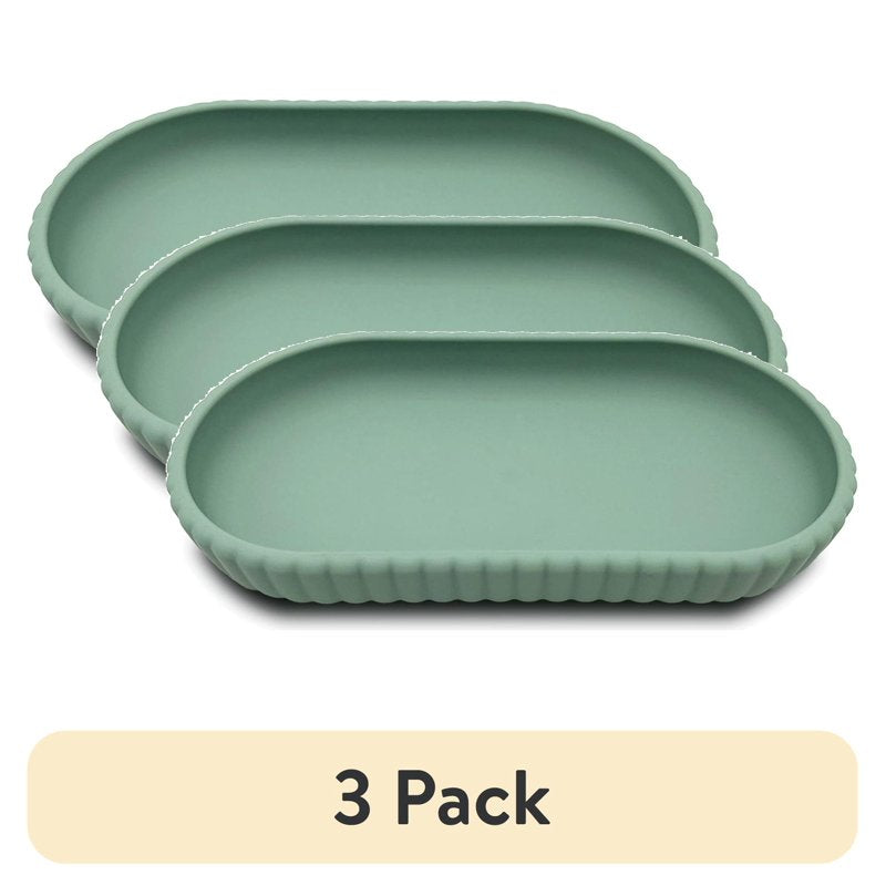 3 Pack Rubberized Plastic Ribbed Bathroom Accessory Tray - Green