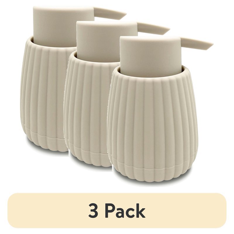 (3 Pack) Mainstays Rubberized Plastic Ribbed Soap Dispensers - 11 oz Beige