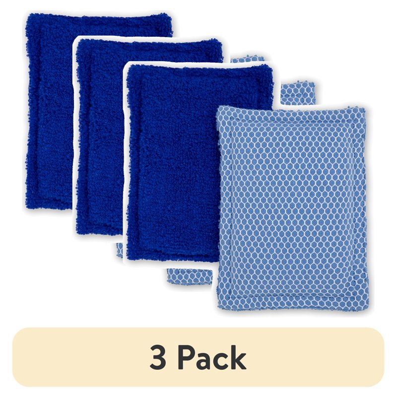 Cotton Sponge Dish Scrubbers - Eco-Friendly Cleaning Tool, 3 Pack - Blue