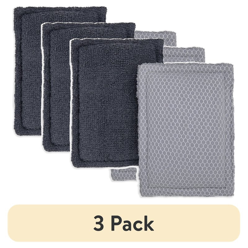 Eco-Friendly Cotton Sponge Scrubbers - 3 Pack, Gray