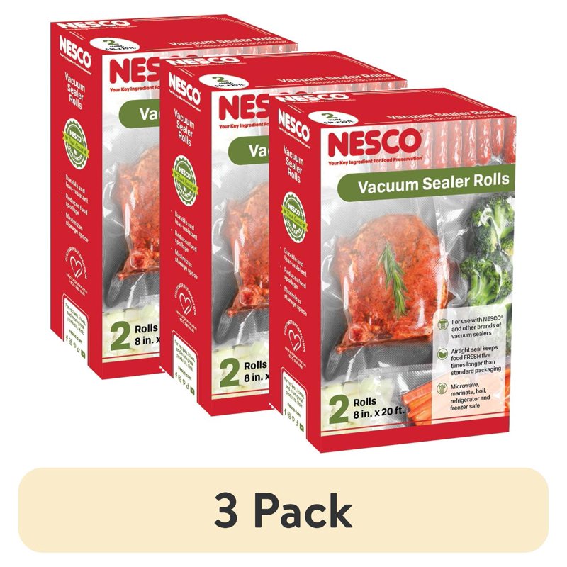 8" x 20' Vacuum Sealer Bag Rolls - 3 Pack, BPA-Free