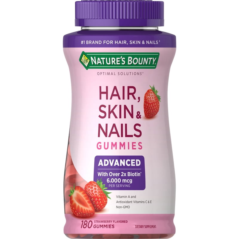 Advanced Hair, Skin & Nails Gummies - 2x Biotin, Strawberry, 180 Ct