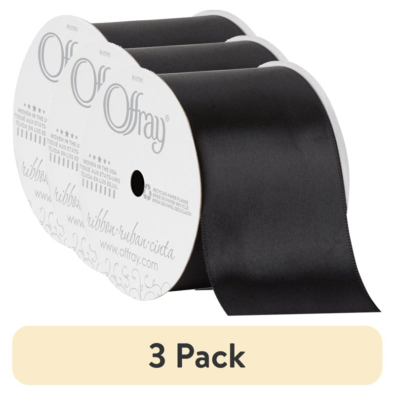 (3 Pack) Offray Black Satin Ribbon 2 1/4 Inch Wide, 9 Feet Each - Craft & Gift Wrap
