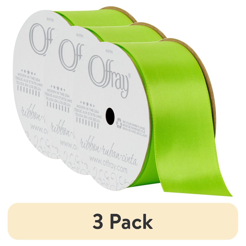 (3 Pack) Offray Double Face Satin Ribbon - Chartreuse Green 1.5 Inch Craft Trim - 12 Feet, Variation of Green, 3 Pack
