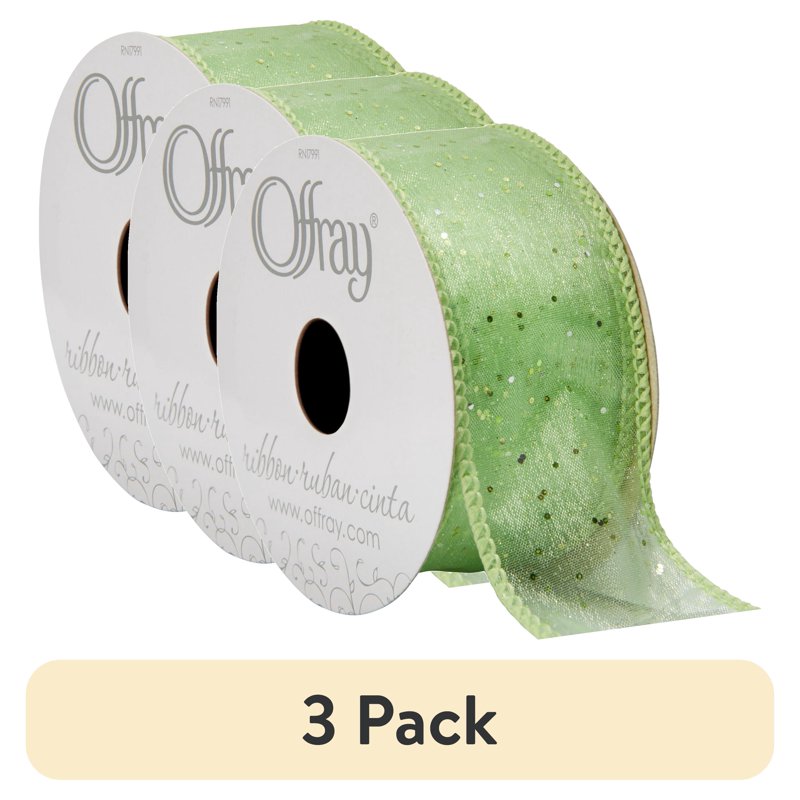 Green Wired Edge Sheer Ribbon 1.5 Inch x 9 Feet - 3 Pack