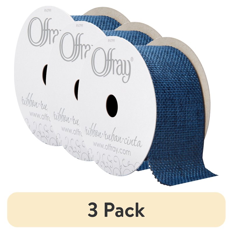 Denim Blue Burlap Woven Ribbon 1.5 Inch x 9 Feet - Offray Craft Trim - Variation of Blue, Single