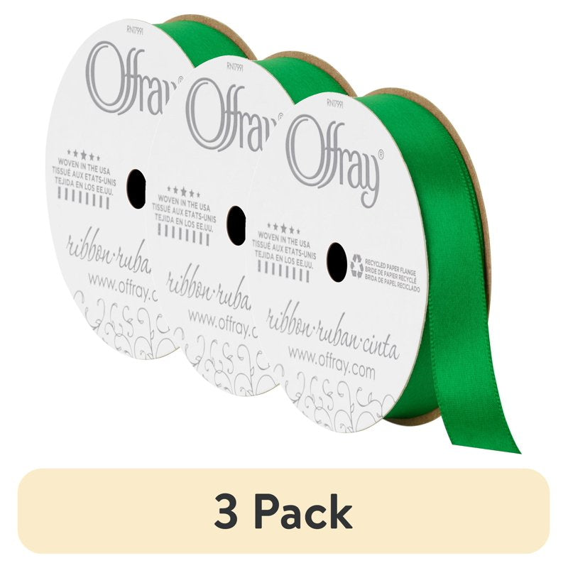 (3 Pack) Offray Emerald Green Satin Ribbon 5/8 Inch, 18 Feet - Craft & Sewing Supplies