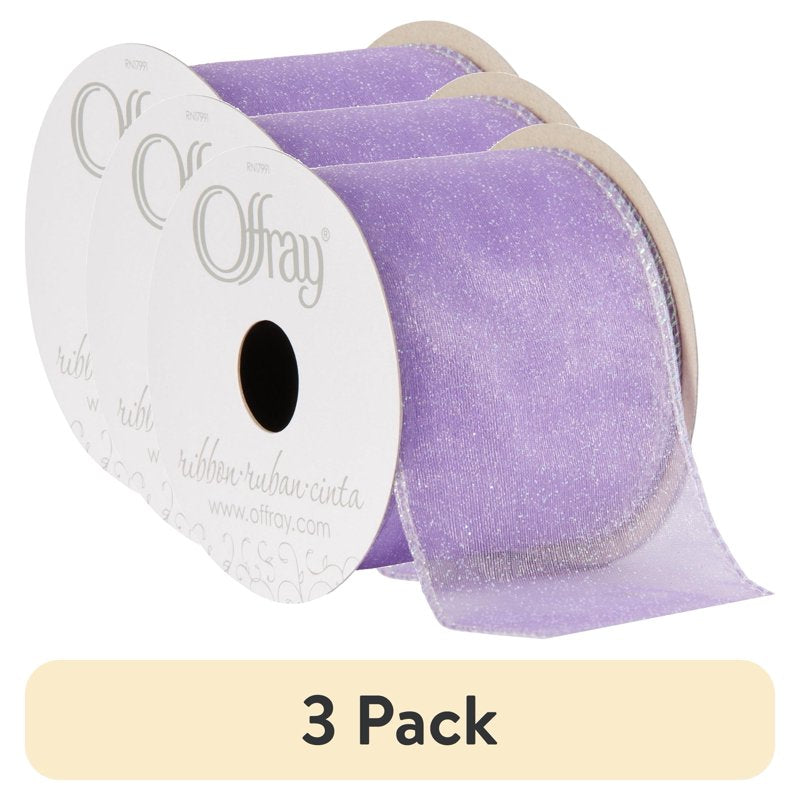 Lavender Purple Wired Edge Sheer Metallic Ribbon 3 Pack - 2.5 Inch, 9 Feet
