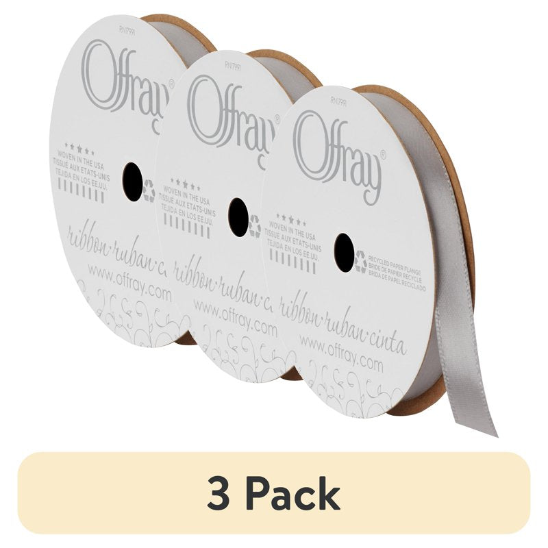 (3 Pack) Offray Satin Ribbon - Opal Gray 3/8 Inch Sewing & Craft Trim, 18 Feet Each Variation: Opal Gray, 3 Pack