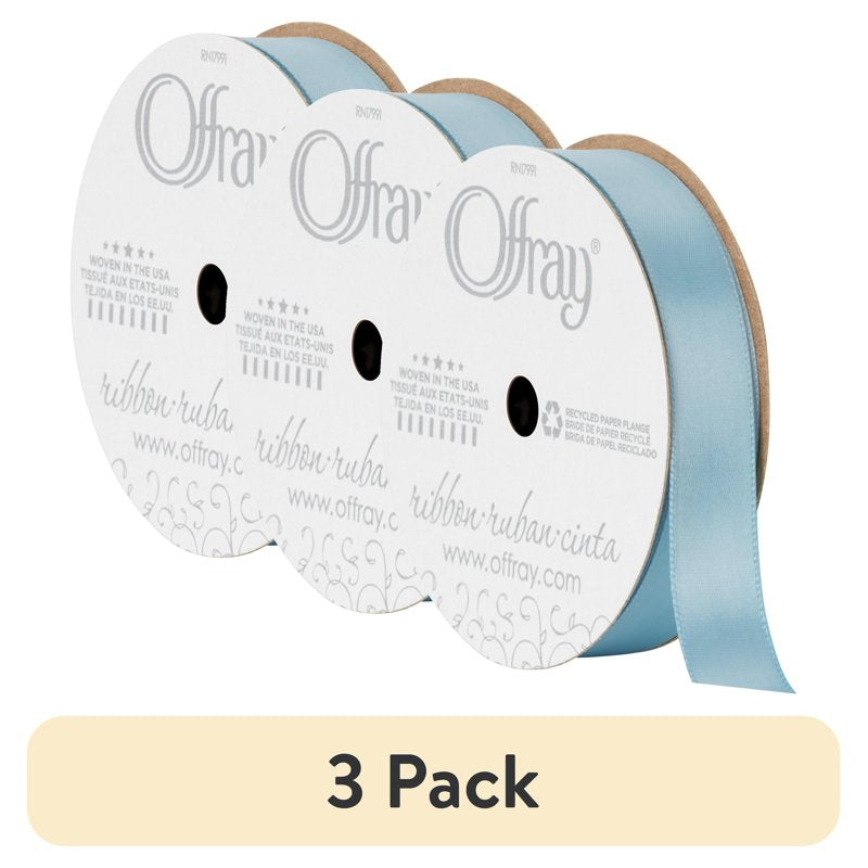 Powder Blue Satin Ribbon 3 Pack - 5/8 Inch Single Face Polyester Craft Trim