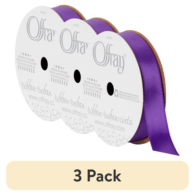 Purple Satin Ribbon 3 Pack - Offray 3.25 x 0.62 Inch Craft Trim (Regal Purple)