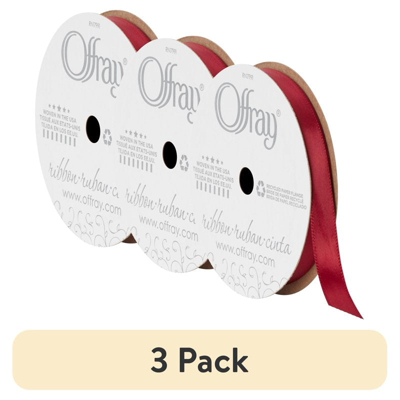 Red Wine Satin Ribbon 3/8 Inch 18 Feet - 3 Pack Offray Decorative Trim