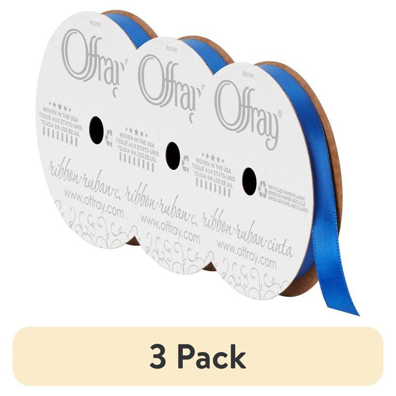 Royal Blue Satin Ribbon 3/8 Inch, 18 Feet, Pack of 3 - Craft & Gift Wrap