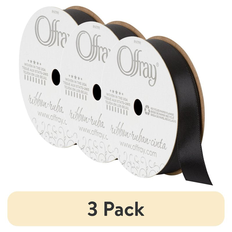 Black Satin Ribbon Set - 3 Pack 5/8 inch x 18 ft Craft & Gift Wrap
