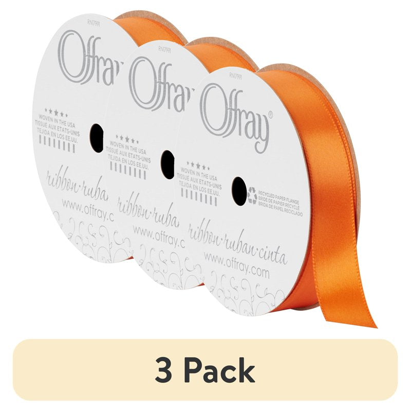 Offray Satin Ribbon 3 Pack Torrid Orange 5/8" x 18ft Craft Gift Wrapping