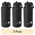 32 oz Stainless Steel Insulated Flip-Straw Water Bottle - Black, 3 Pack