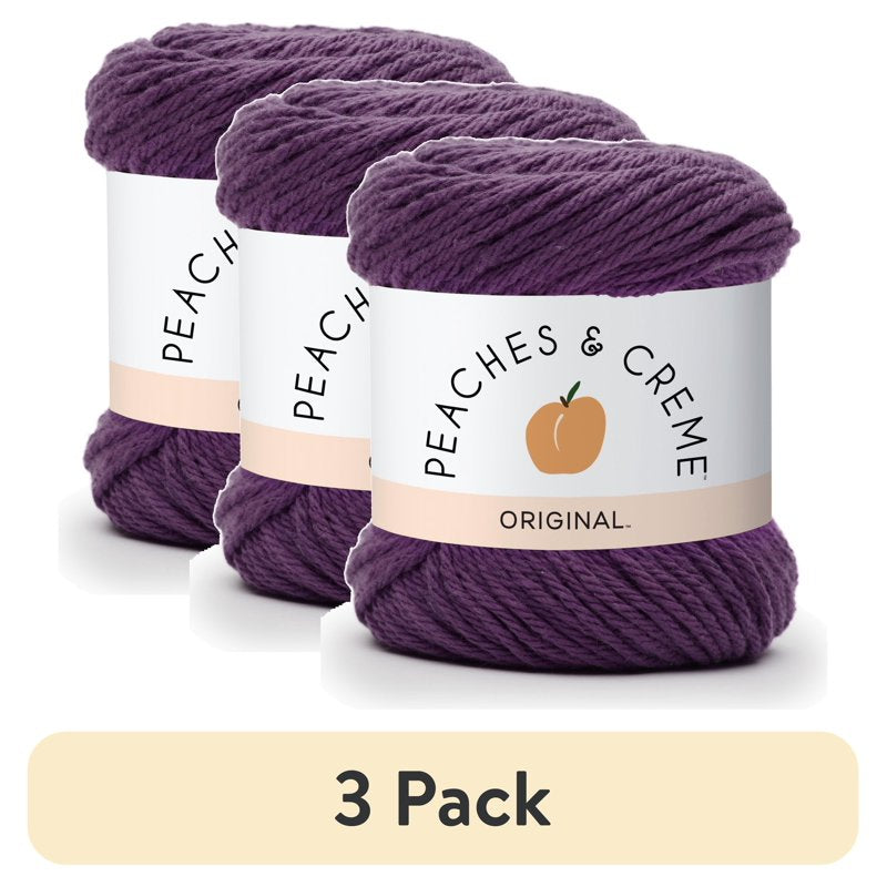 (3 Pack) Peaches & Crème Solid Cotton Yarn - Black Currant, 2.5oz / 70.9g, 120 Yards - Medium Weight