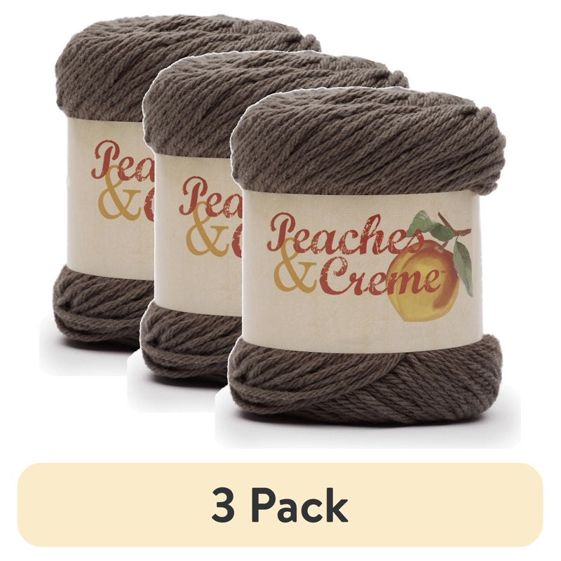 Peaches & Crème Solid Cotton Yarn 3-Pack Dark Taupe - Medium Weight 120 Yards