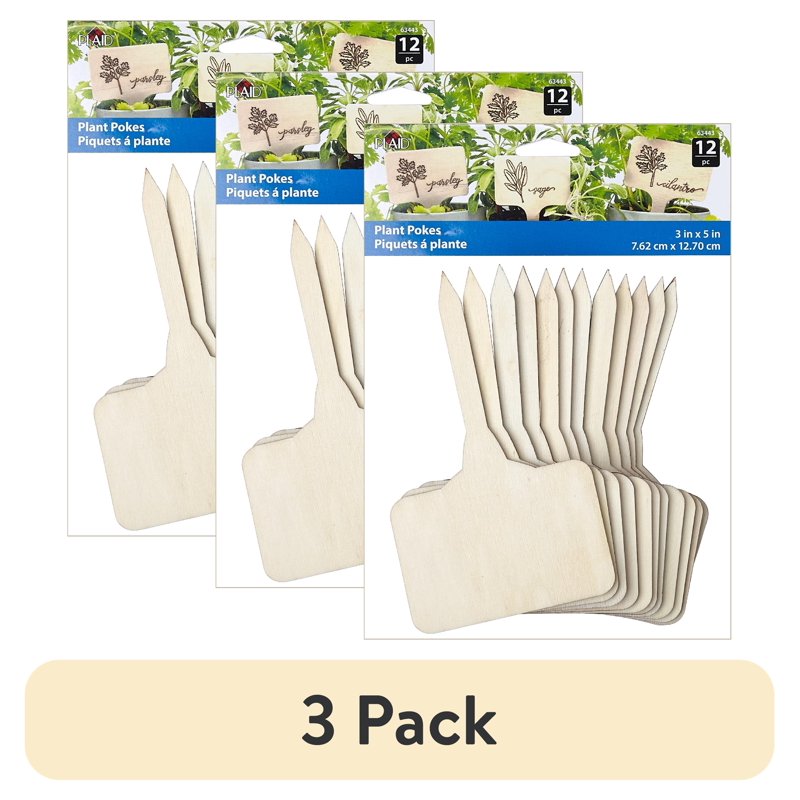(3 Pack) Plaid Wood Plant Stakes - Customizable Garden Decor, 12 Pieces