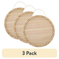 (3 Pack) 15-Inch Beaded Edge Wood Circle Plaque for DIY Home Decor - Unfinished Craft Surface with Jute Rope Hanger