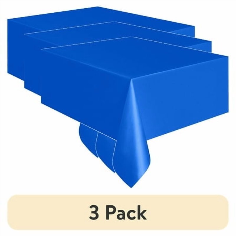 Blue Plastic Table Covers - 3 Pack, 54" x 108" Disposable