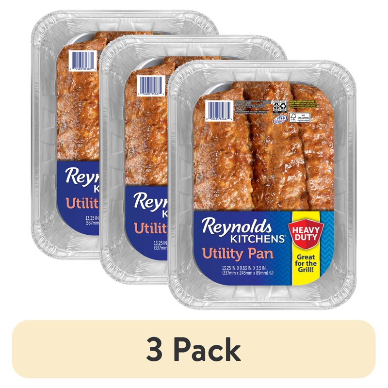 Heavy Duty Extra Deep Disposable Utility Pans - 3 Pack, 13.25 x 9.63 x 3.5 in.