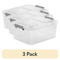 12.7 Qt Modular Latching Storage Bins - 3 Pack Clear Plastic Containers with Write-On Latches, Grey