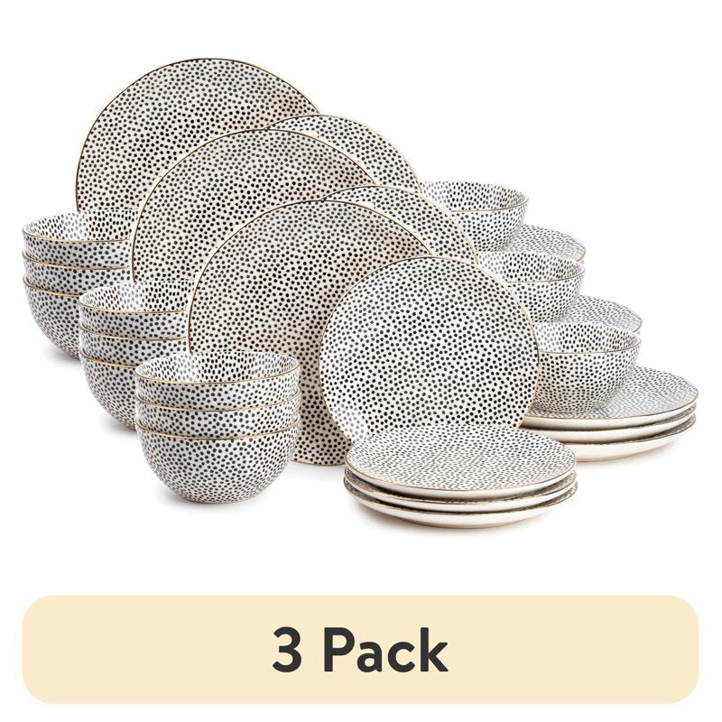 12-Piece Black & White Medallion Stoneware Dinnerware Set - 3 Pack