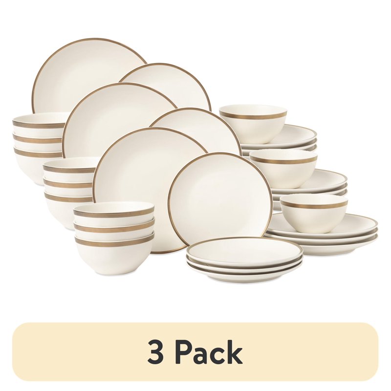 12-Piece Ceramic Dinnerware Set - Off-White, 3 Pack